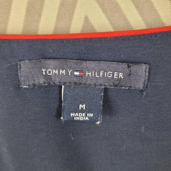 Tommy Hilfiger Maxi Dress Mediu Navy Blue Red Trim Pockets Lightweight Womens - Picture 7 of 8